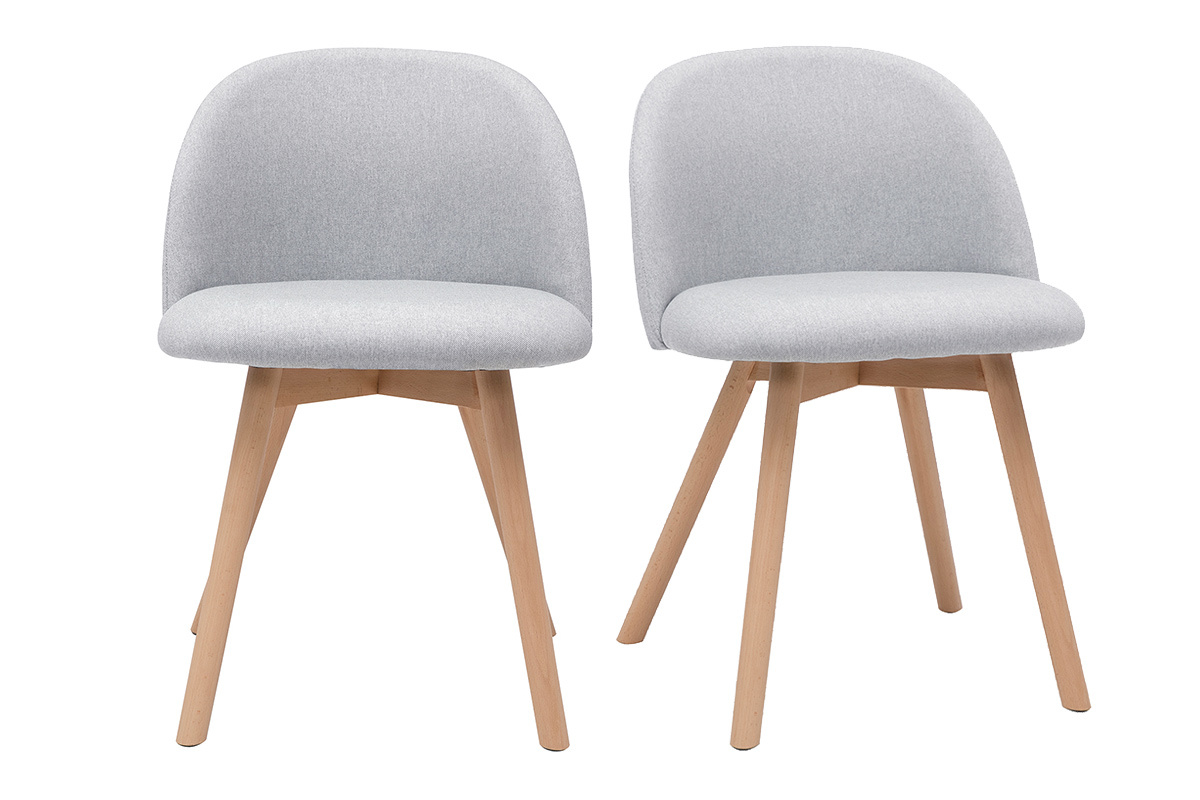 Sedie scandinave in tessuto grigio chiaro e legno massello di faggio (set di 2) CELESTE
