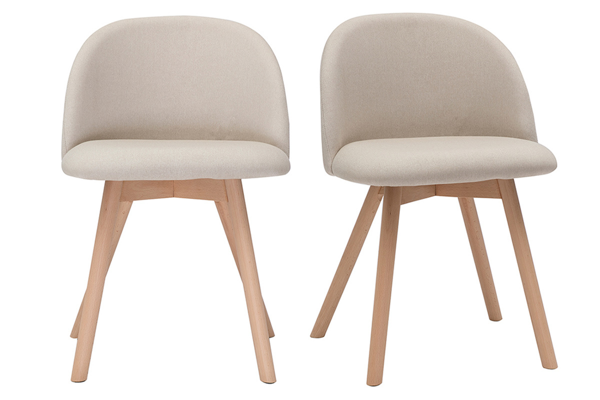 Sedie scandinave in tessuto naturale e legno massello di faggio (set di 2) CELESTE