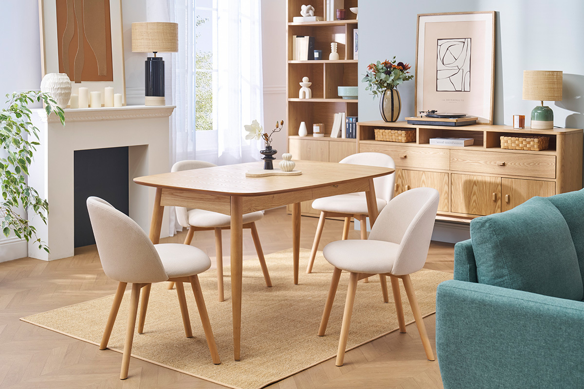 Sedie scandinave in tessuto naturale e legno massello di faggio (set di 2) CELESTE