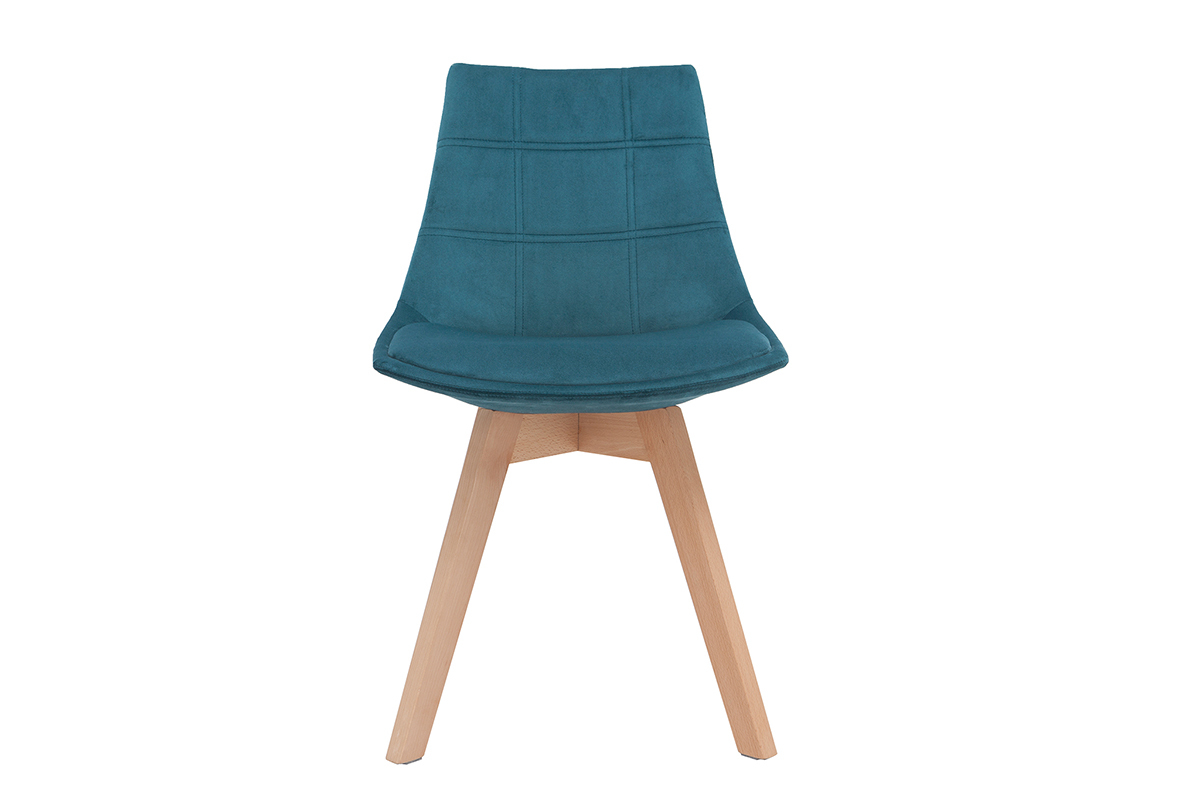Sedie scandinave in tessuto velluto blu petrolio e legno chiaro (set di 2) MATILDE