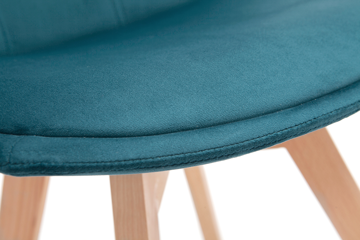 Sedie scandinave in tessuto velluto blu petrolio e legno chiaro (set di 2) MATILDE