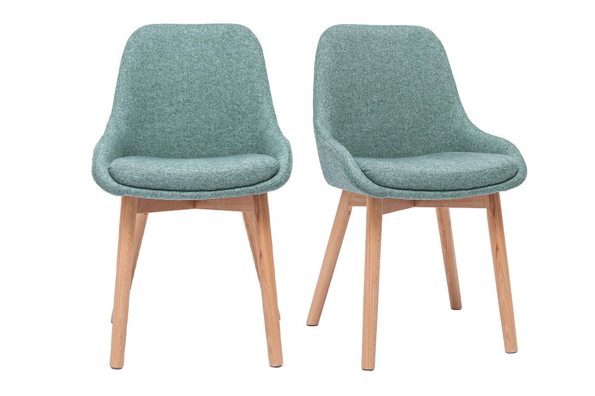 Sedie scandinave in tessuto verde-grigio e legno massello chiaro (lotto di 2) HOLO