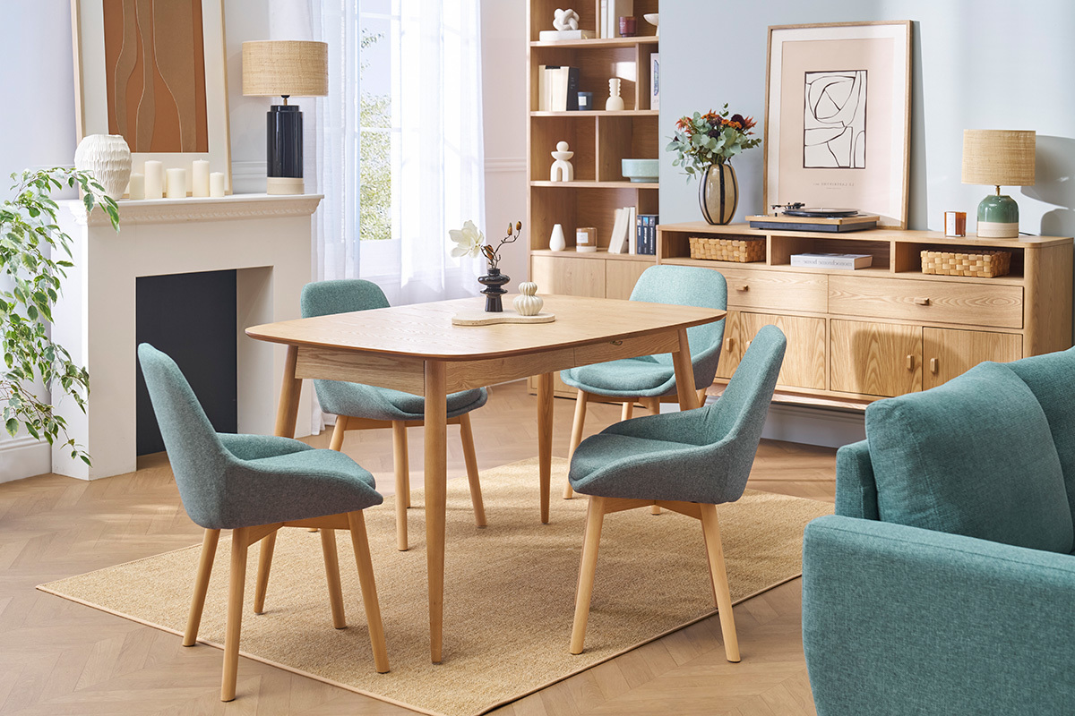 Sedie scandinave in tessuto verde-grigio e legno massello chiaro (lotto di 2) HOLO