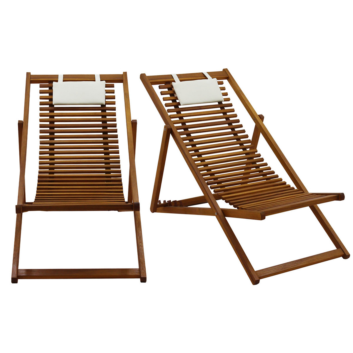 Sedie sdraio legno massello con cuscino in tessuto bianco (set di 2) MOONA