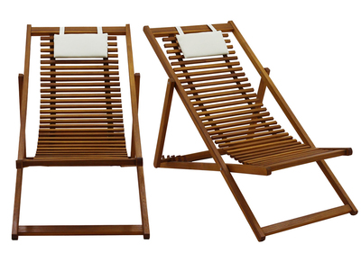 Sedie sdraio legno massello con cuscino in tessuto bianco (set di 2) MOONA