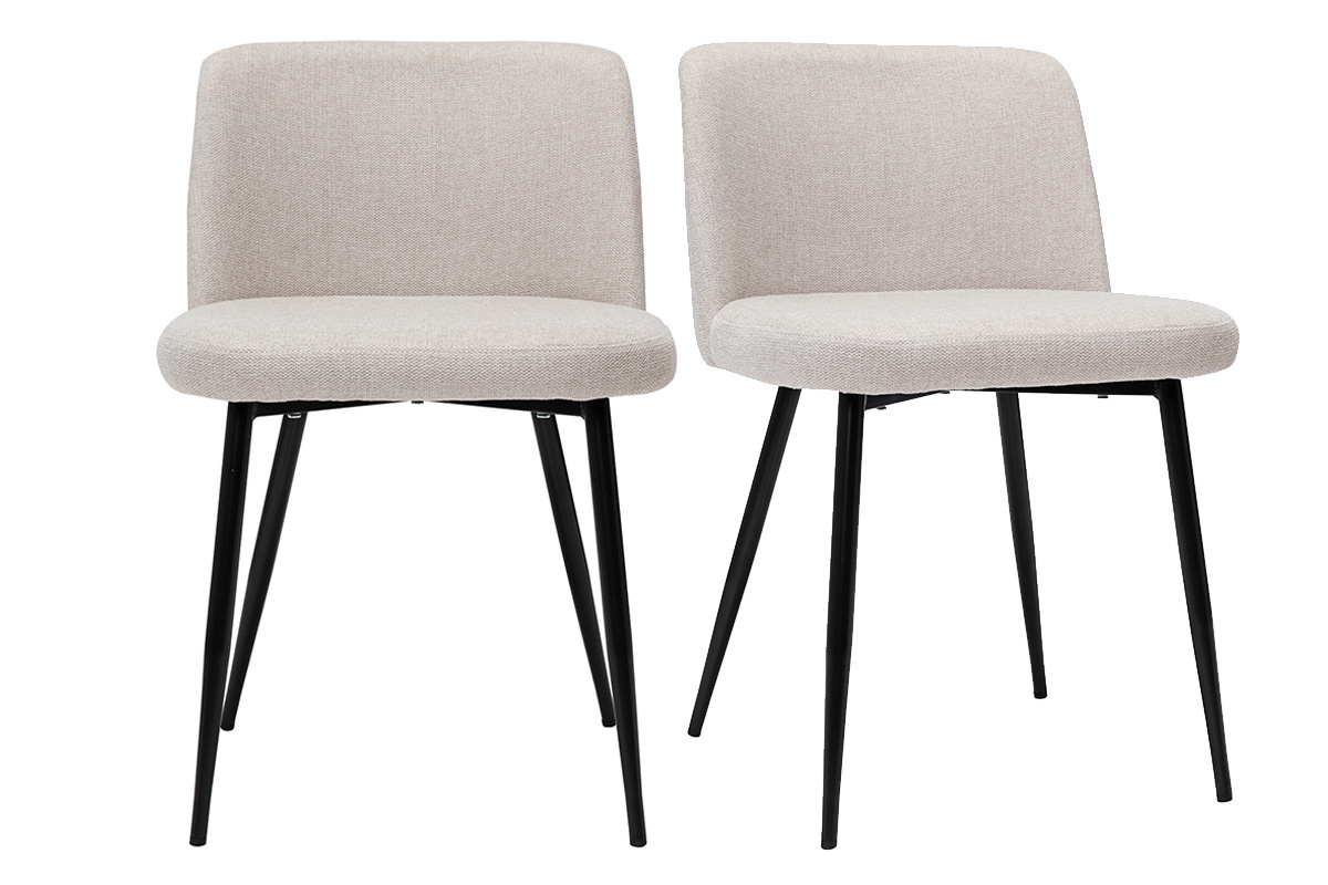 Sedie tessuto effetto velluto testurizzato beige e base metallo nero (set di 2) MONTI