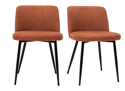Sedie tessuto effetto velluto testurizzato color bruciato e base metallo nero (set di 2) MONTI