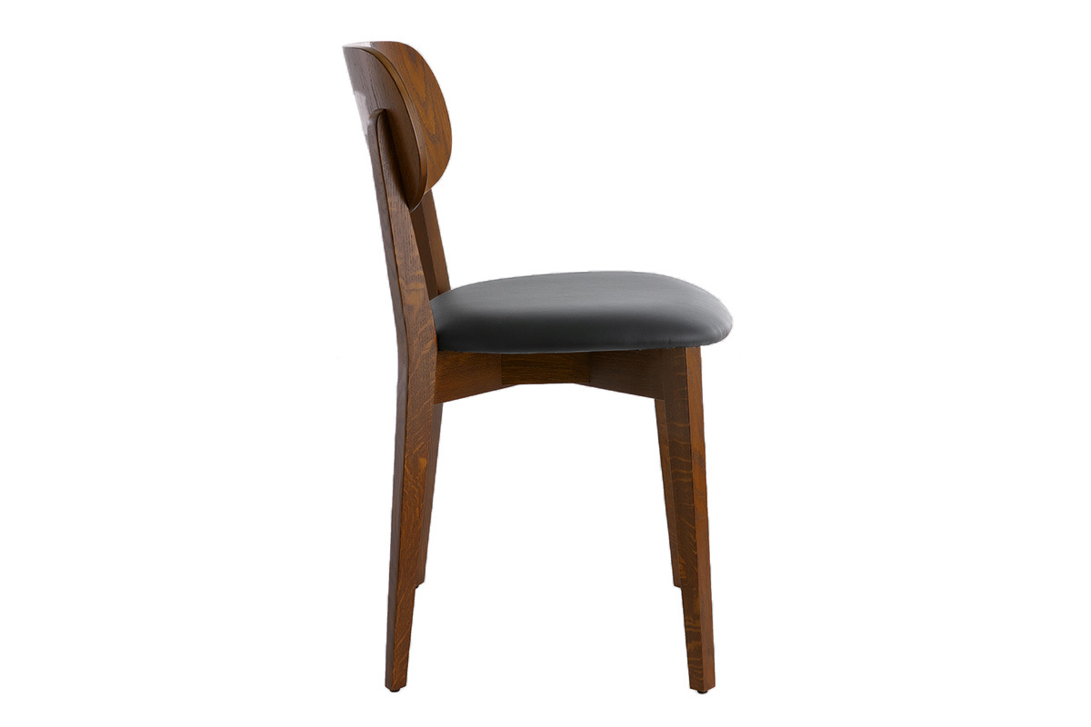 Sedie vintage finitura noce e sedile nero (set di 2) LUCIA