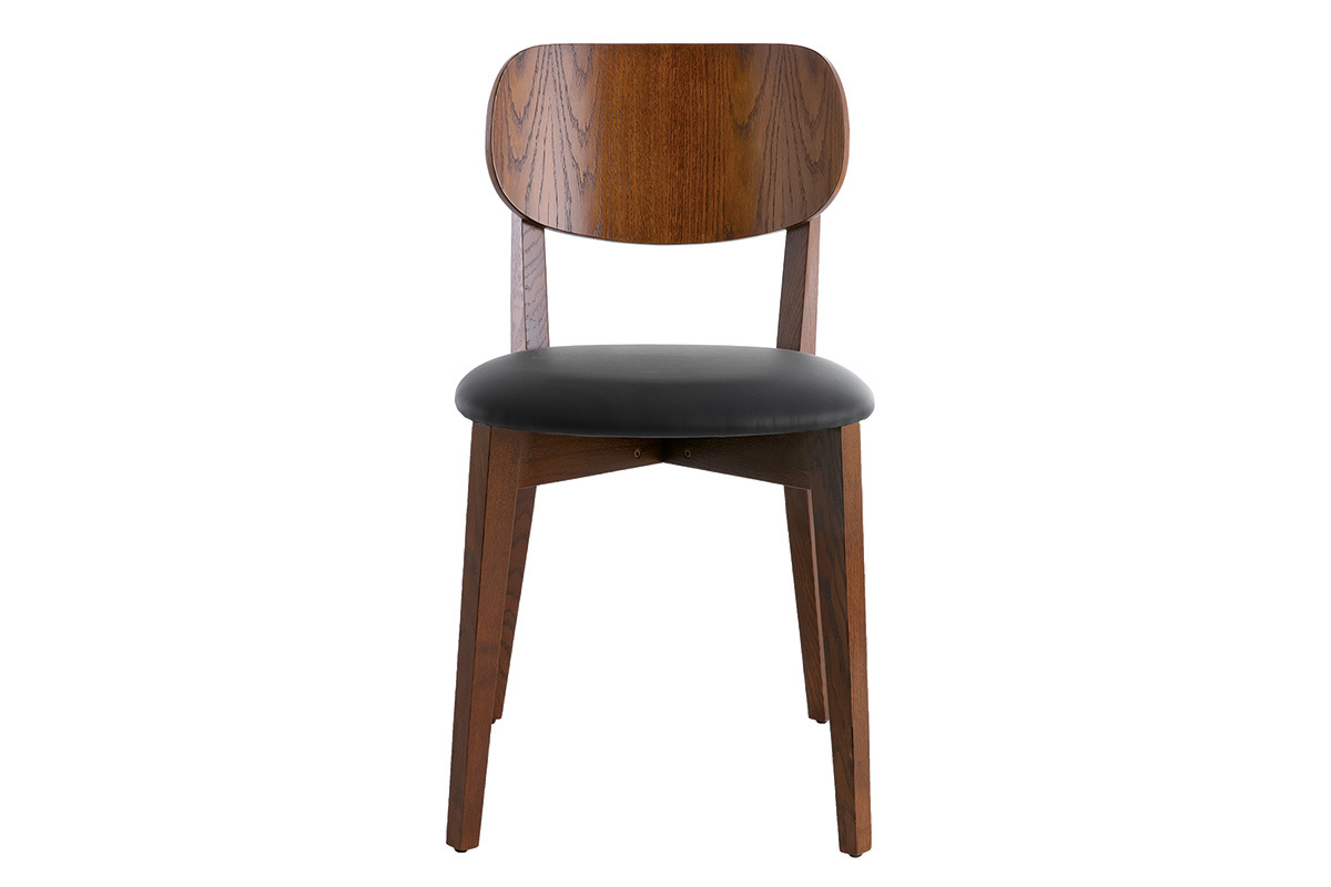 Sedie vintage finitura noce e sedile nero (set di 2) LUCIA