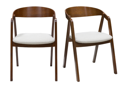 Sedie vintage impilabili in legno massello tinta noce e tessuto effetto lana bouclé bianco (set di 2) LOVA