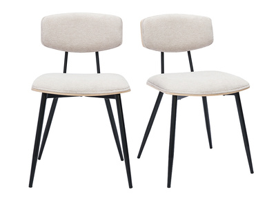 Sedie vintage in legno chiaro di quercia sedili in tessuto di ciniglia beige e metallo nero (lotto di 2) JOLINE