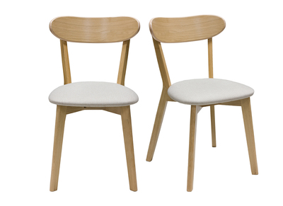 Sedie vintage in legno chiaro rovere e tessuto beige (set di 2) DOVE