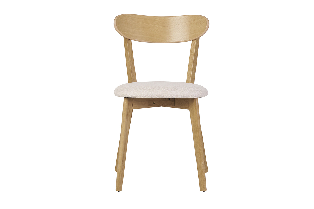 Sedie vintage in legno chiaro rovere e tessuto effetto lana boucl bianco (set di 2) DOVE