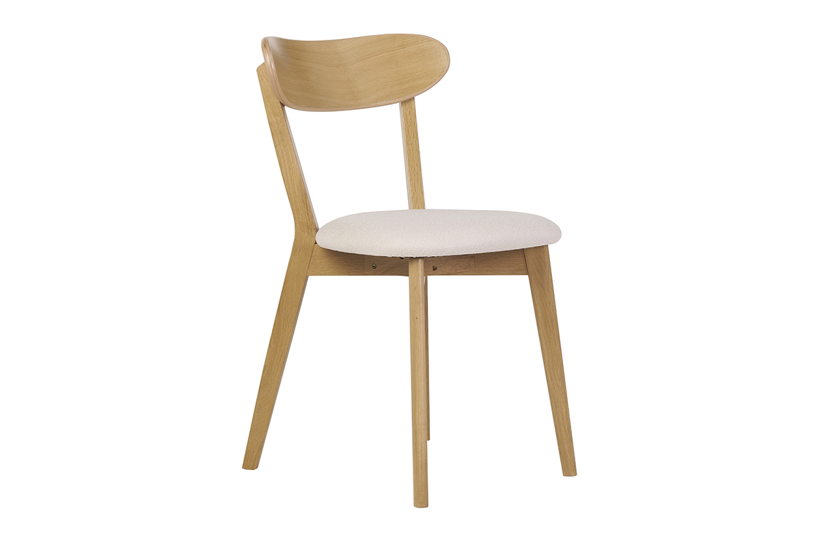 Sedie vintage in legno chiaro rovere e tessuto effetto lana boucl bianco (set di 2) DOVE