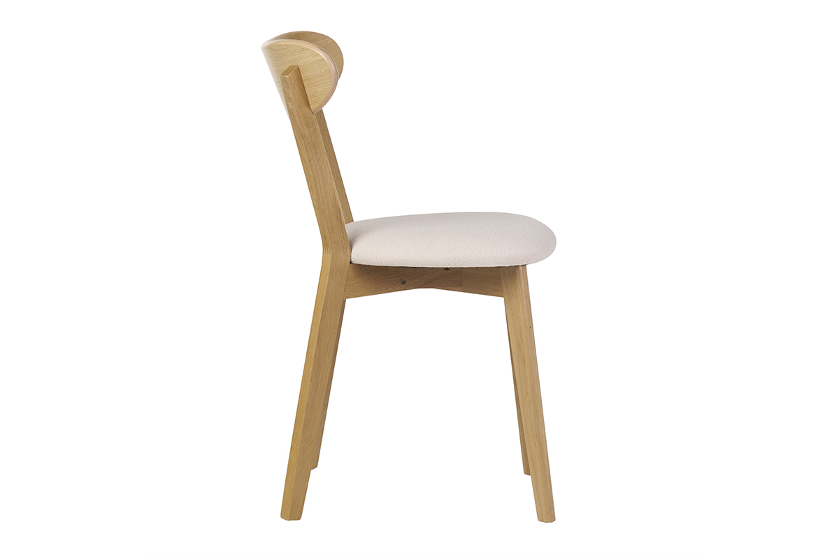 Sedie vintage in legno chiaro rovere e tessuto effetto lana boucl bianco (set di 2) DOVE