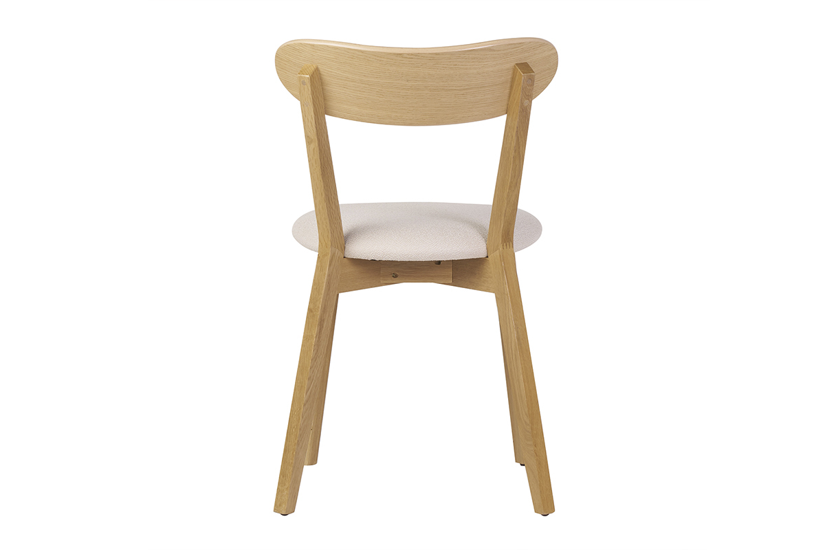 Sedie vintage in legno chiaro rovere e tessuto effetto lana boucl bianco (set di 2) DOVE
