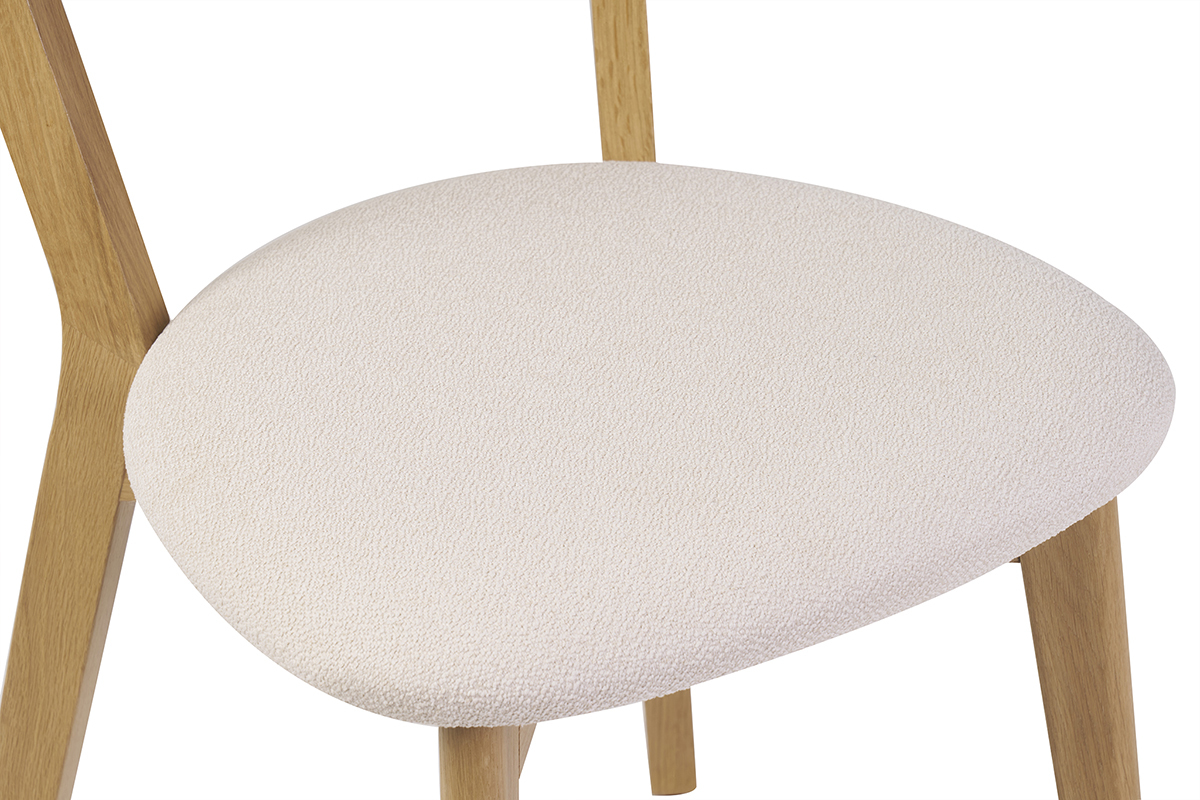 Sedie vintage in legno chiaro rovere e tessuto effetto lana boucl bianco (set di 2) DOVE