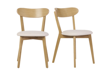 Sedie vintage in legno chiaro rovere e tessuto effetto lana bouclé bianco (set di 2) DOVE