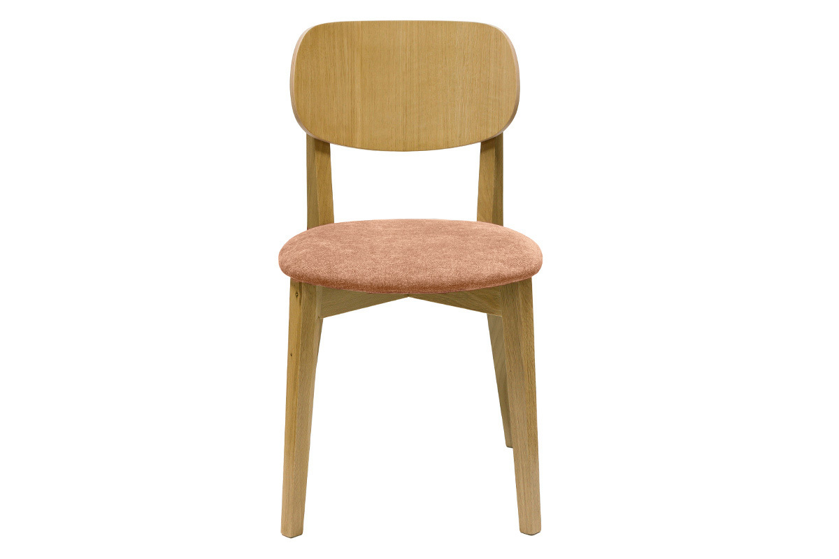 Sedie vintage in legno chiaro rovere e tessuto effetto velluto color terracotta (set di 2) LUCIA