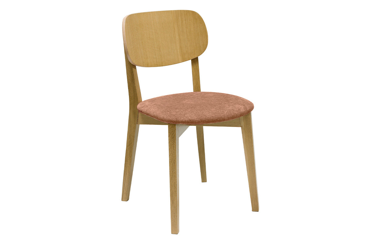 Sedie vintage in legno chiaro rovere e tessuto effetto velluto color terracotta (set di 2) LUCIA