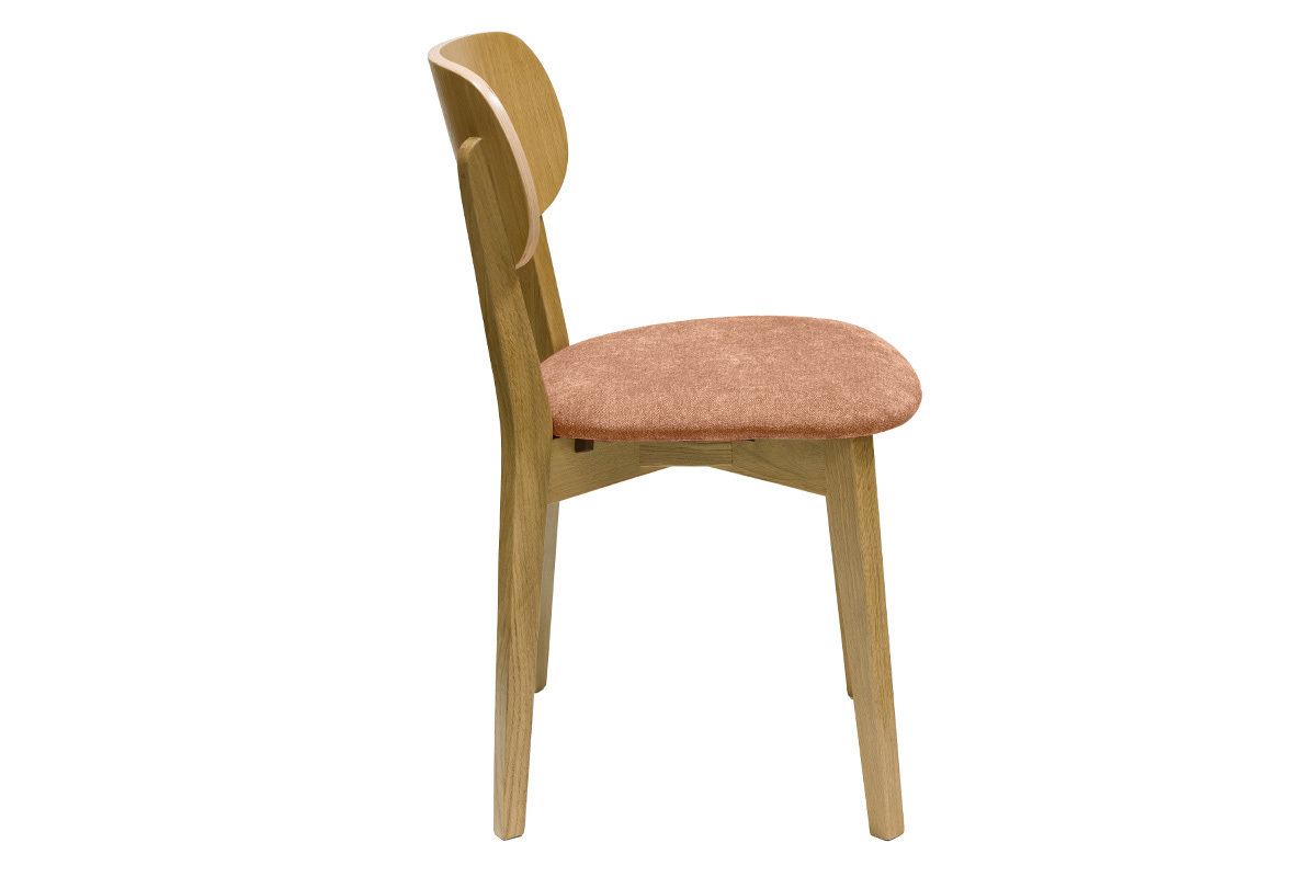Sedie vintage in legno chiaro rovere e tessuto effetto velluto color terracotta (set di 2) LUCIA