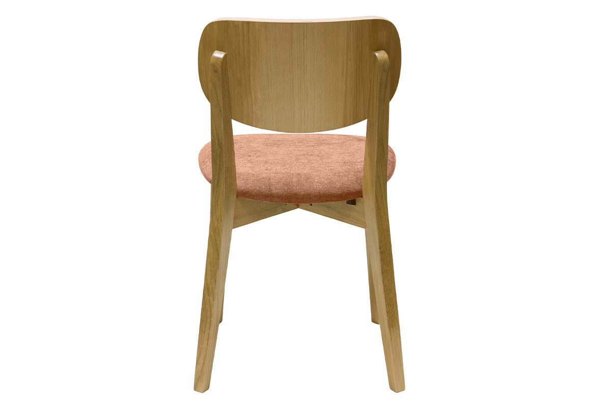 Sedie vintage in legno chiaro rovere e tessuto effetto velluto color terracotta (set di 2) LUCIA