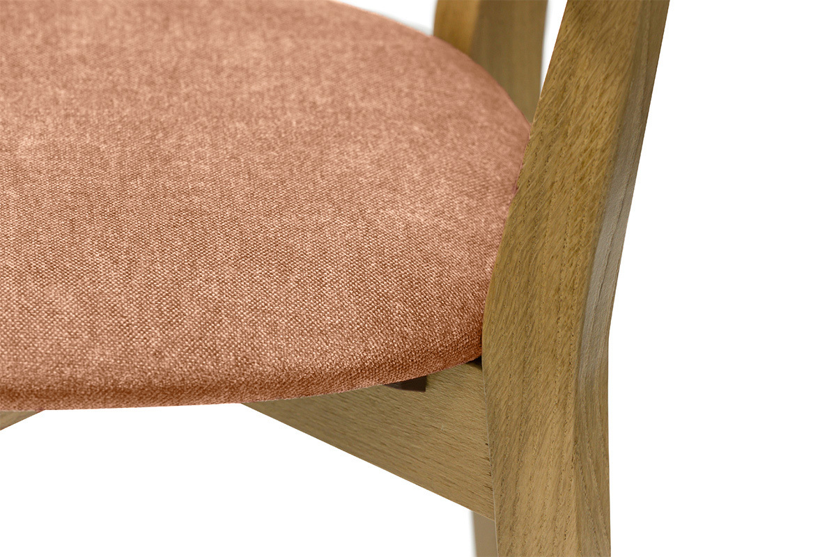 Sedie vintage in legno chiaro rovere e tessuto effetto velluto color terracotta (set di 2) LUCIA