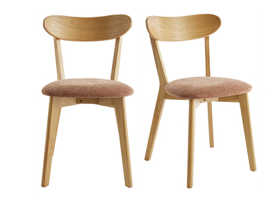 Sedie vintage in legno chiaro rovere e tessuto effetto velluto testurizzato (set di 2) DOVE