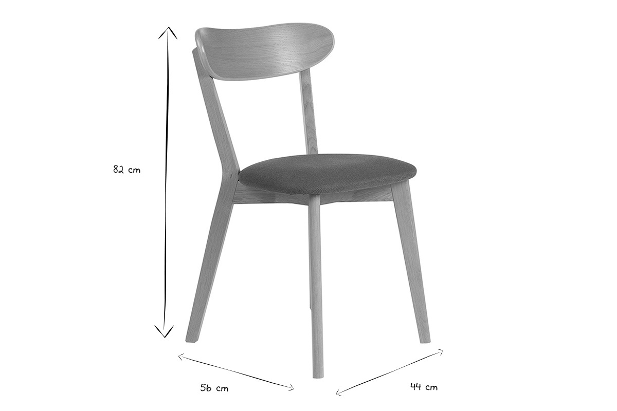 Dimensioni della sedia DOVE in nero e bianco, altezza 82 cm, profondit� 56 cm, larghezza 44 cm.