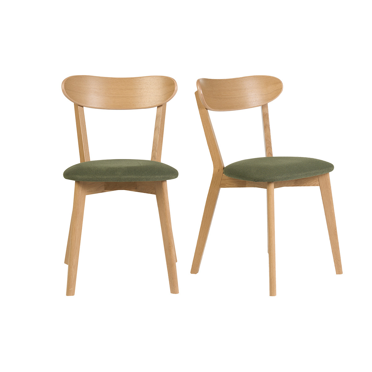Sedie vintage in legno chiaro rovere e tessuto effetto velluto testurizzato verde kaki (lotto di 2) DOVE
