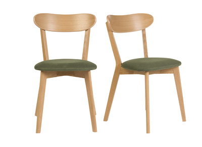 Sedie vintage in legno chiaro rovere e tessuto effetto velluto testurizzato verde kaki (lotto di 2) DOVE