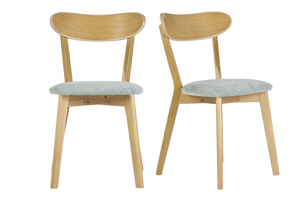 Sedie vintage in legno chiaro rovere e tessuto effetto velluto verde acquamarina (set di 2) DOVE