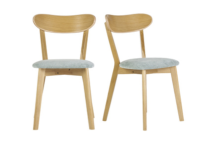 Sedie vintage in legno chiaro rovere e tessuto effetto velluto verde acquamarina (set di 2) DOVE