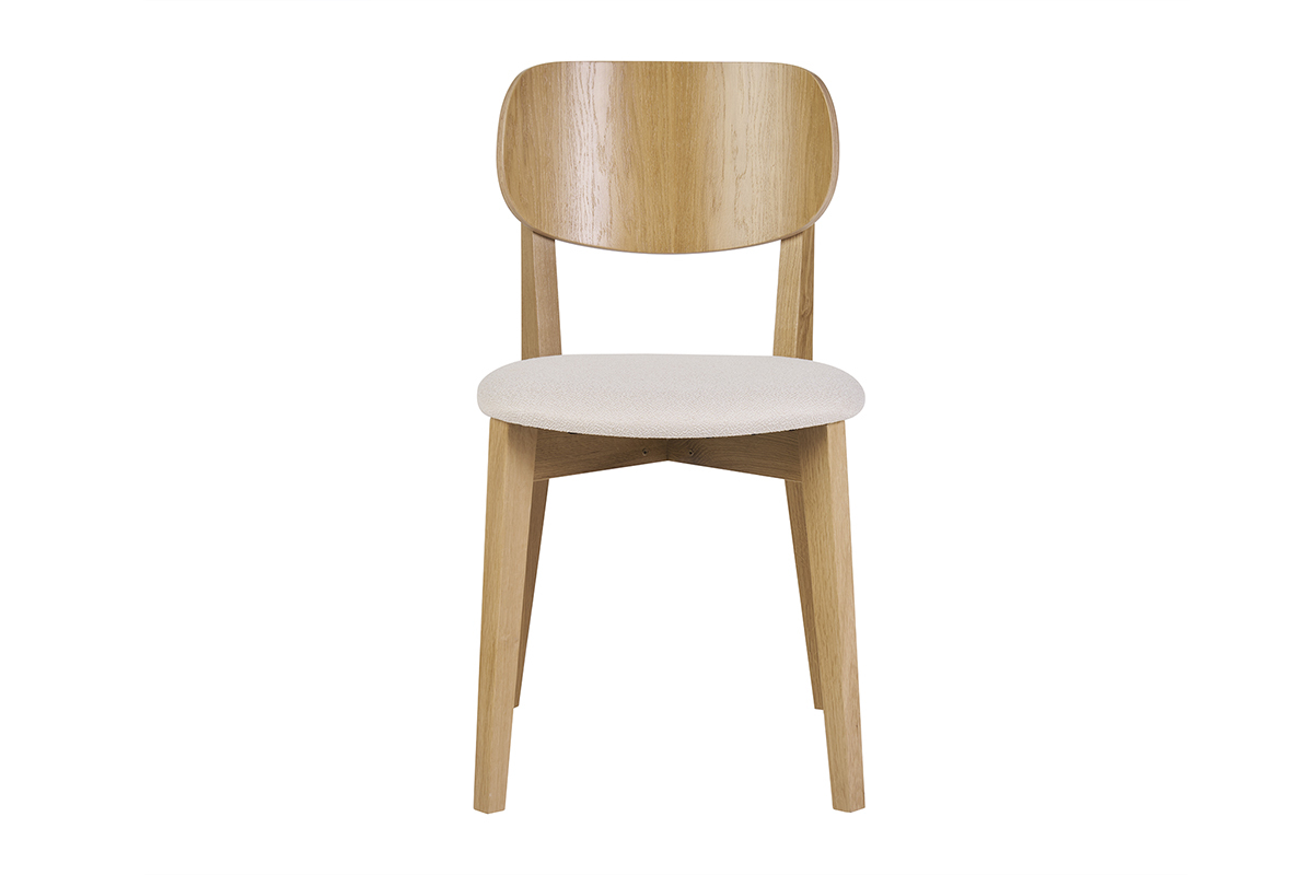 Sedie vintage in legno rovere chiaro e tessuto effetto lana boucl bianco (set di 2) LUCIA