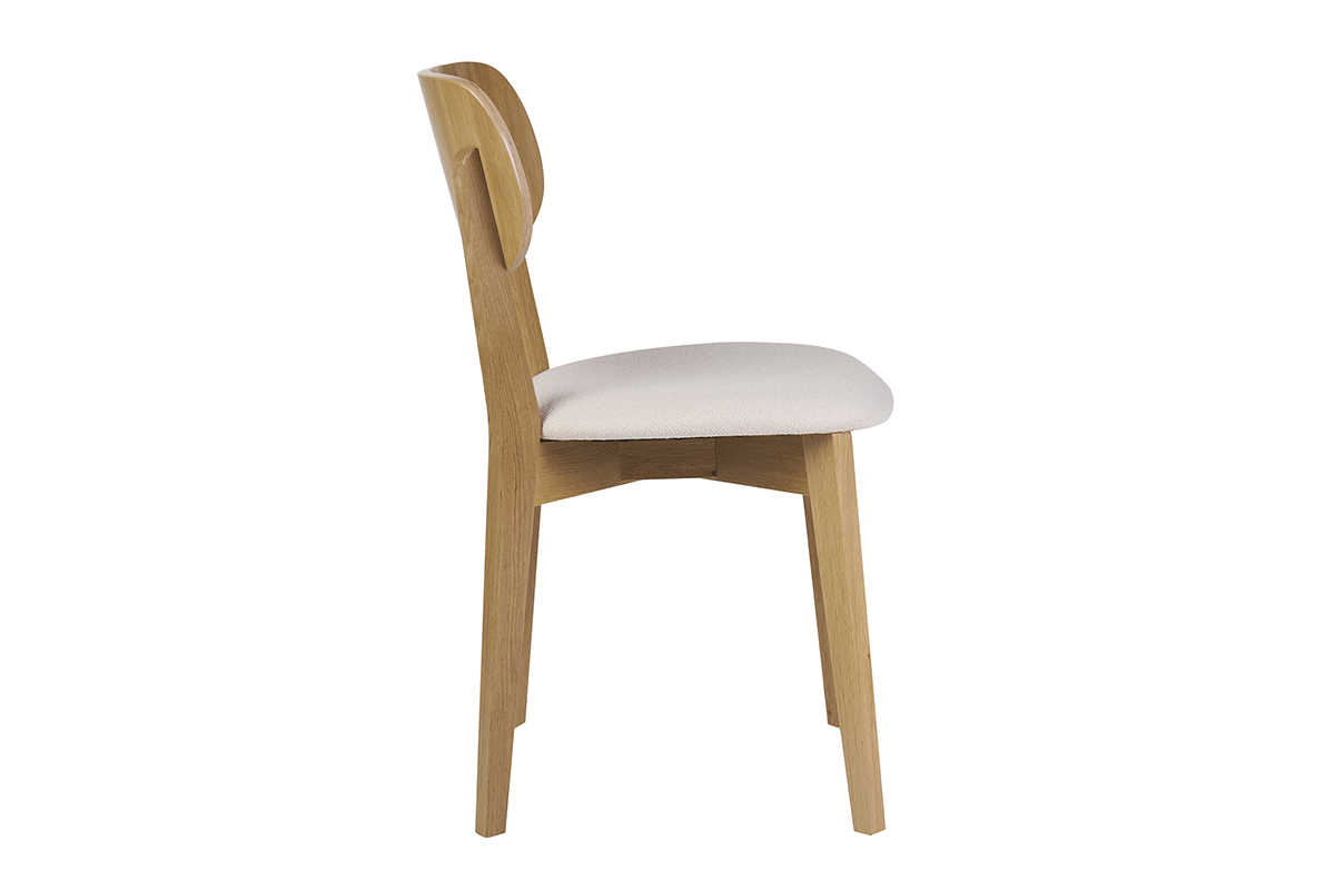 Sedie vintage in legno rovere chiaro e tessuto effetto lana boucl bianco (set di 2) LUCIA