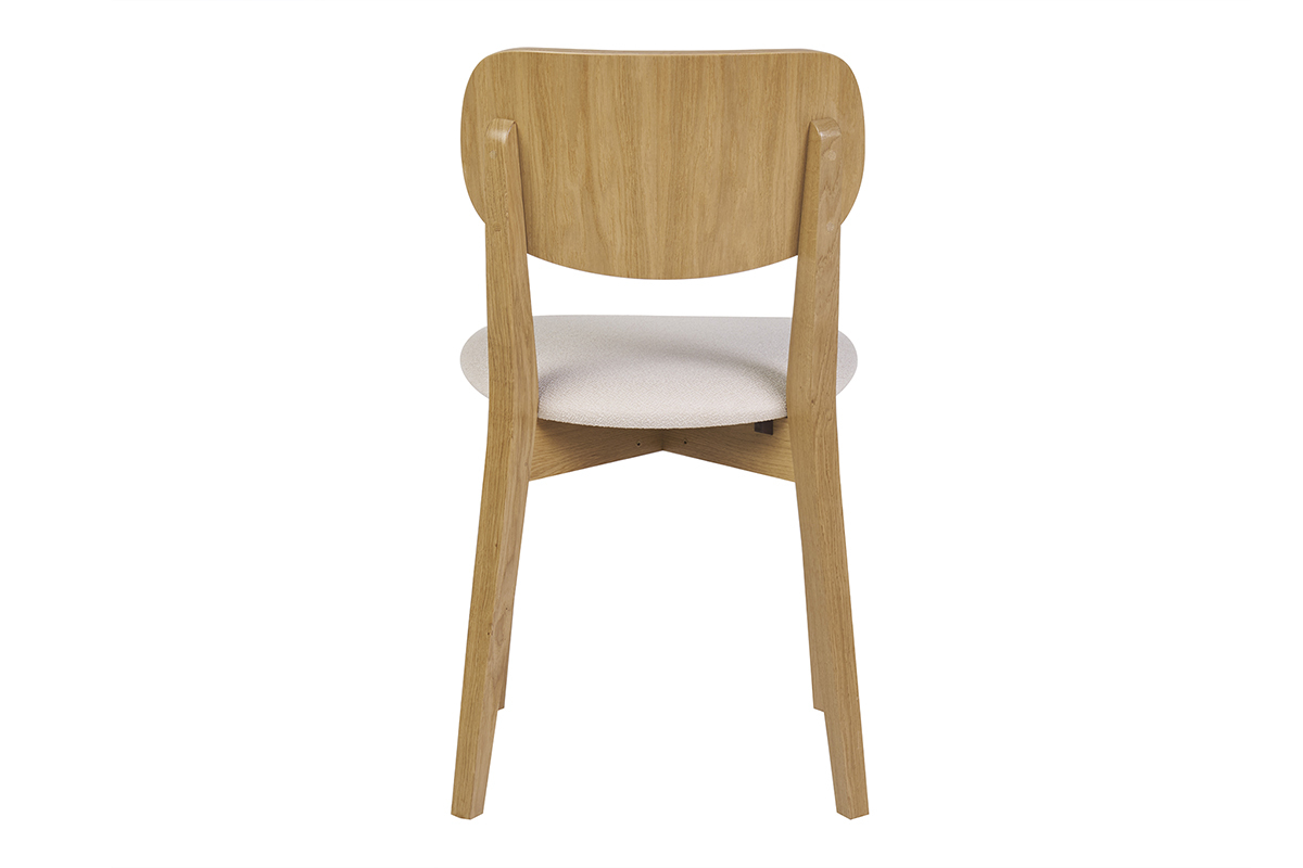 Sedie vintage in legno rovere chiaro e tessuto effetto lana boucl bianco (set di 2) LUCIA
