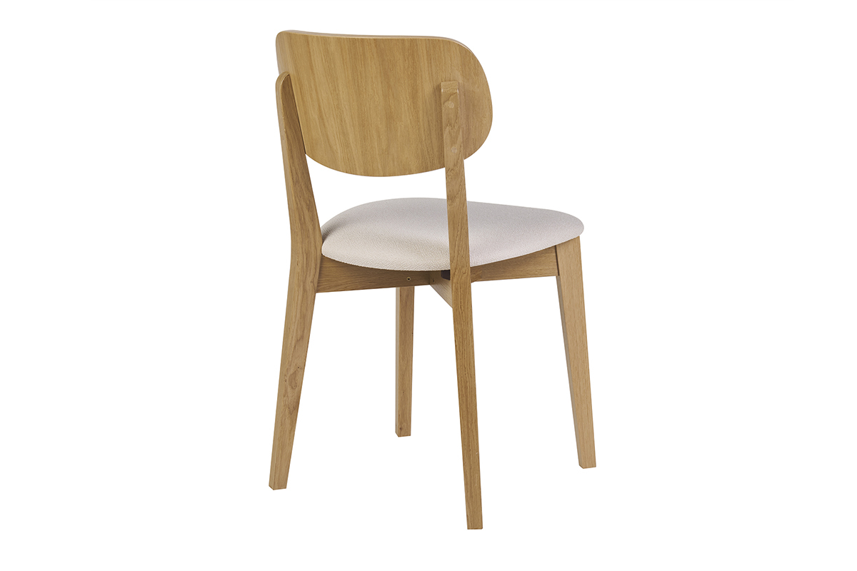 Sedie vintage in legno rovere chiaro e tessuto effetto lana boucl bianco (set di 2) LUCIA