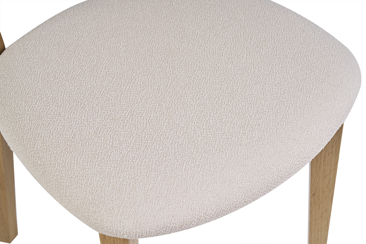 Sedie vintage in legno rovere chiaro e tessuto effetto lana boucl bianco (set di 2) LUCIA
