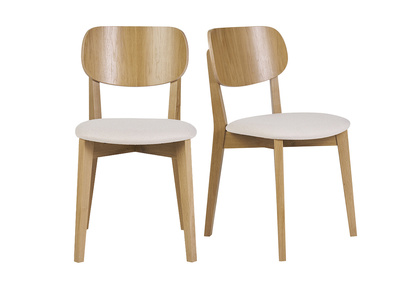 Sedie vintage in legno rovere chiaro e tessuto effetto lana bouclé bianco (set di 2) LUCIA