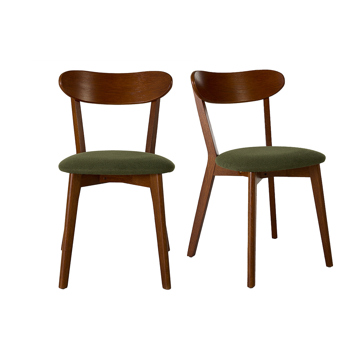 Sedie vintage in legno scuro e tessuto effetto velluto strutturato verde kaki (lotto da 2) DOVE