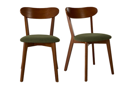 Sedie vintage in legno scuro e tessuto effetto velluto strutturato verde kaki (lotto da 2) DOVE