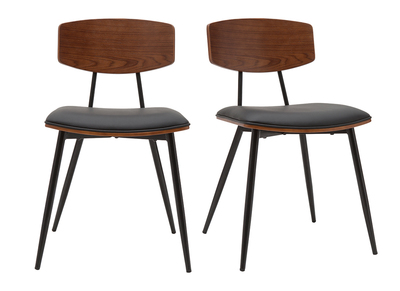 Sedie vintage in legno scuro noce sedute nero e metallo nero (set di 2) JOLINE