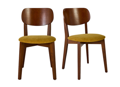 Sedie vintage in legno scuro quercia e tessuto effetto velluto giallo senape (lotto di 2) LUCIA