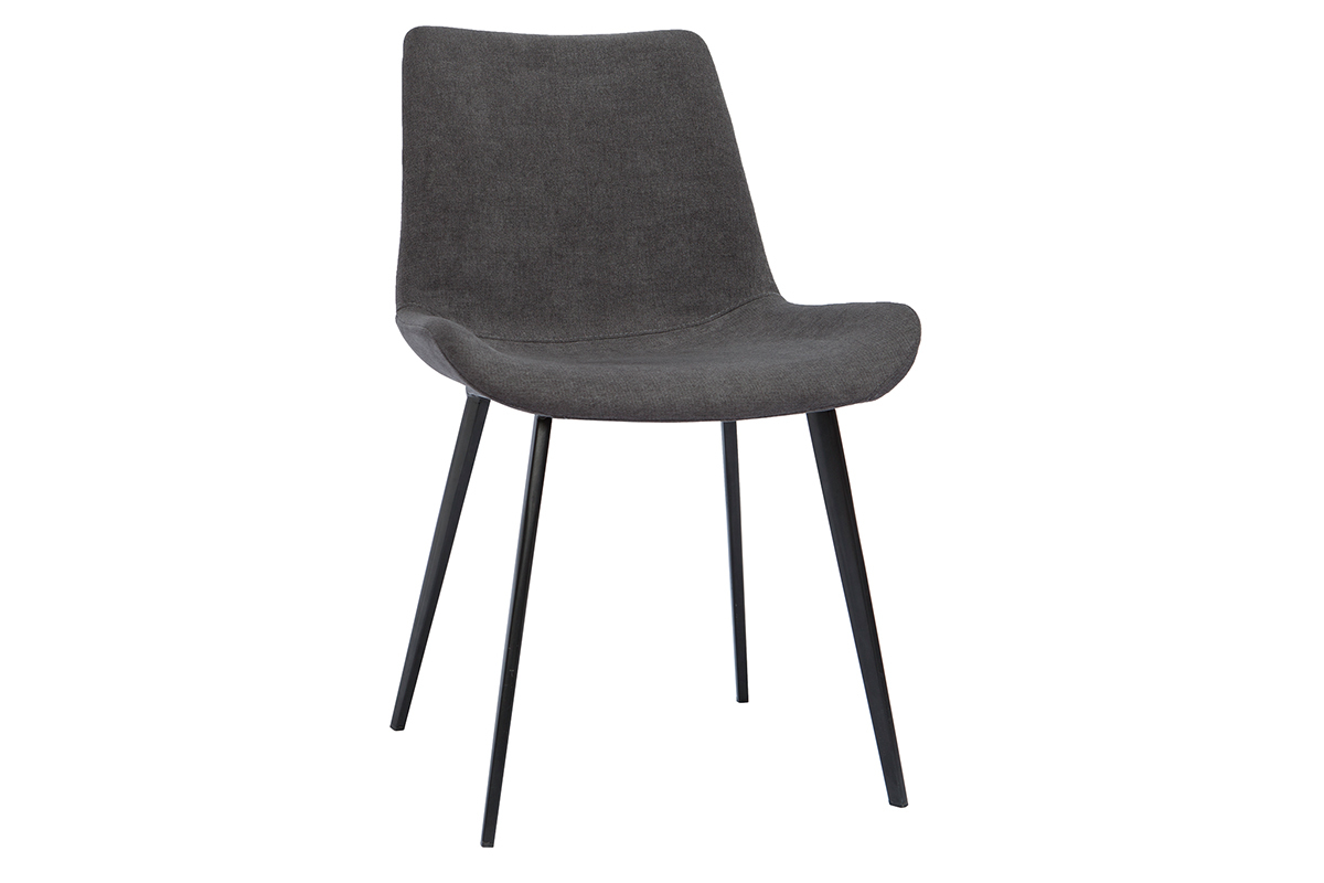 Sedie vintage in tessuto effetto velluto grigio scuro e metallo nero (set di 2) RIOT