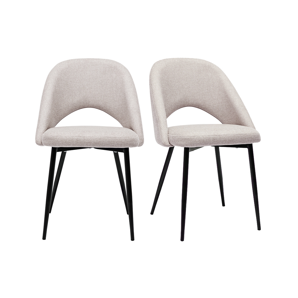 Sedie vintage in tessuto effetto velluto testurizzato beige e metallo nero (set di 2) COSETTE