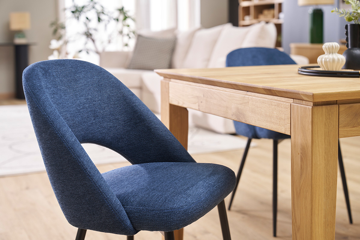 Sedie vintage in tessuto effetto velluto testurizzato blu scuro e metallo nero (set di 2) COSETTE