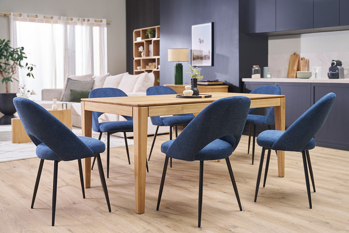 Sedie vintage in tessuto effetto velluto testurizzato blu scuro e metallo nero (set di 2) COSETTE