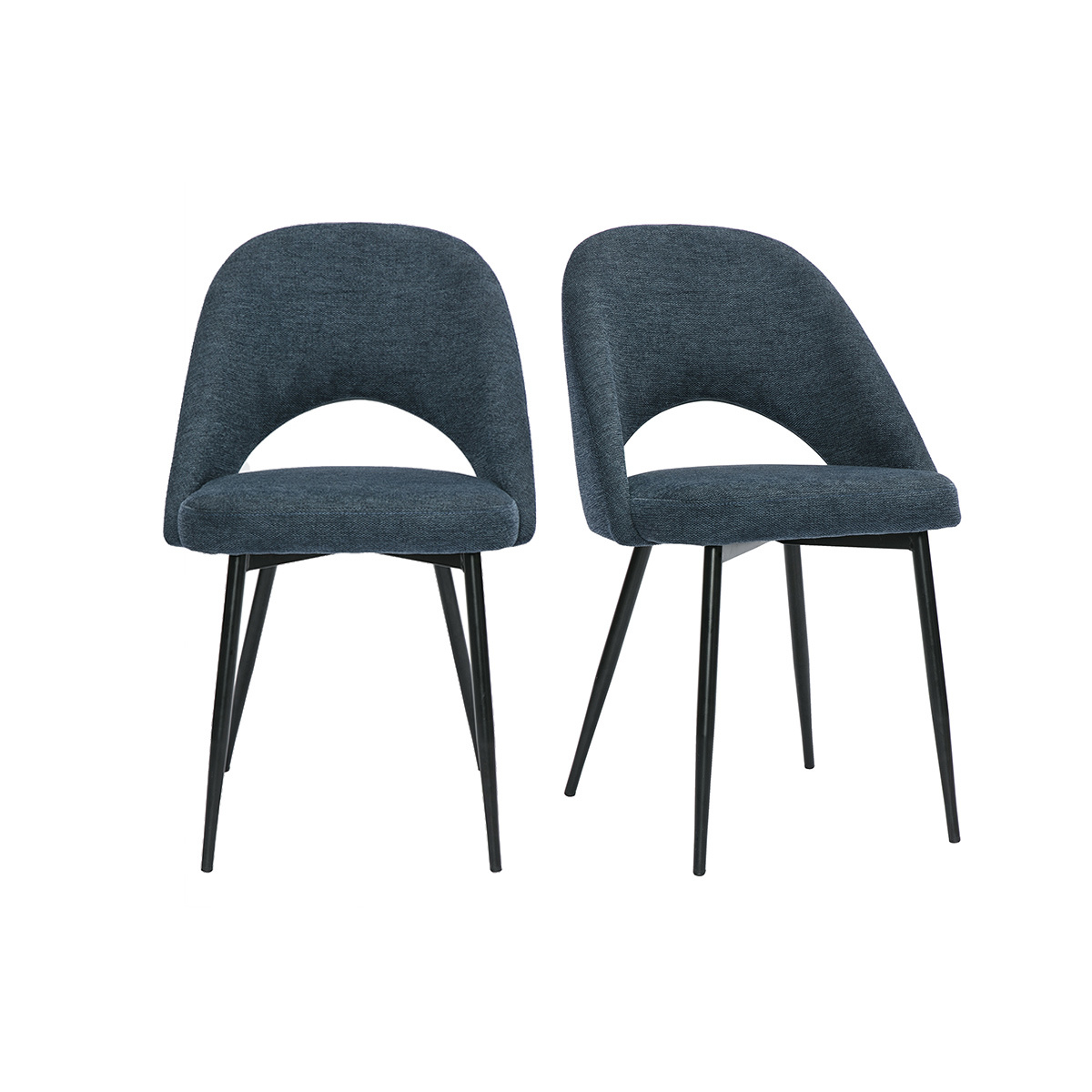 Sedie vintage in tessuto effetto velluto testurizzato blu scuro e metallo nero (set di 2) COSETTE