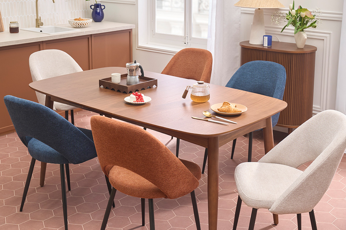 Sedie vintage in tessuto effetto velluto testurizzato color bruciato e base metallo (set di 2) COSETTE