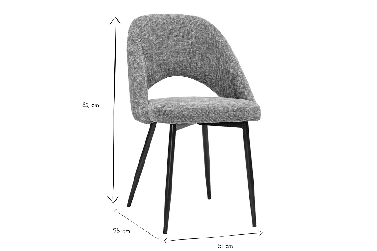 Sedia vintage in tessuto nero e bianco con dimensioni: H82 cm, L56 cm, P51 cm.